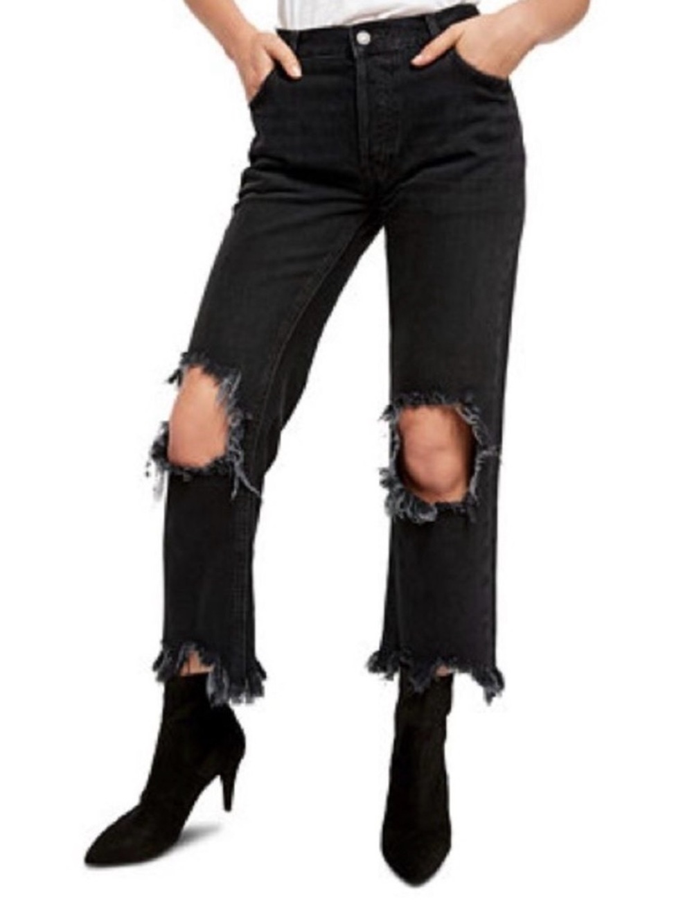 We the Free/ Free People Distressed Black Womens Cropped Jeans